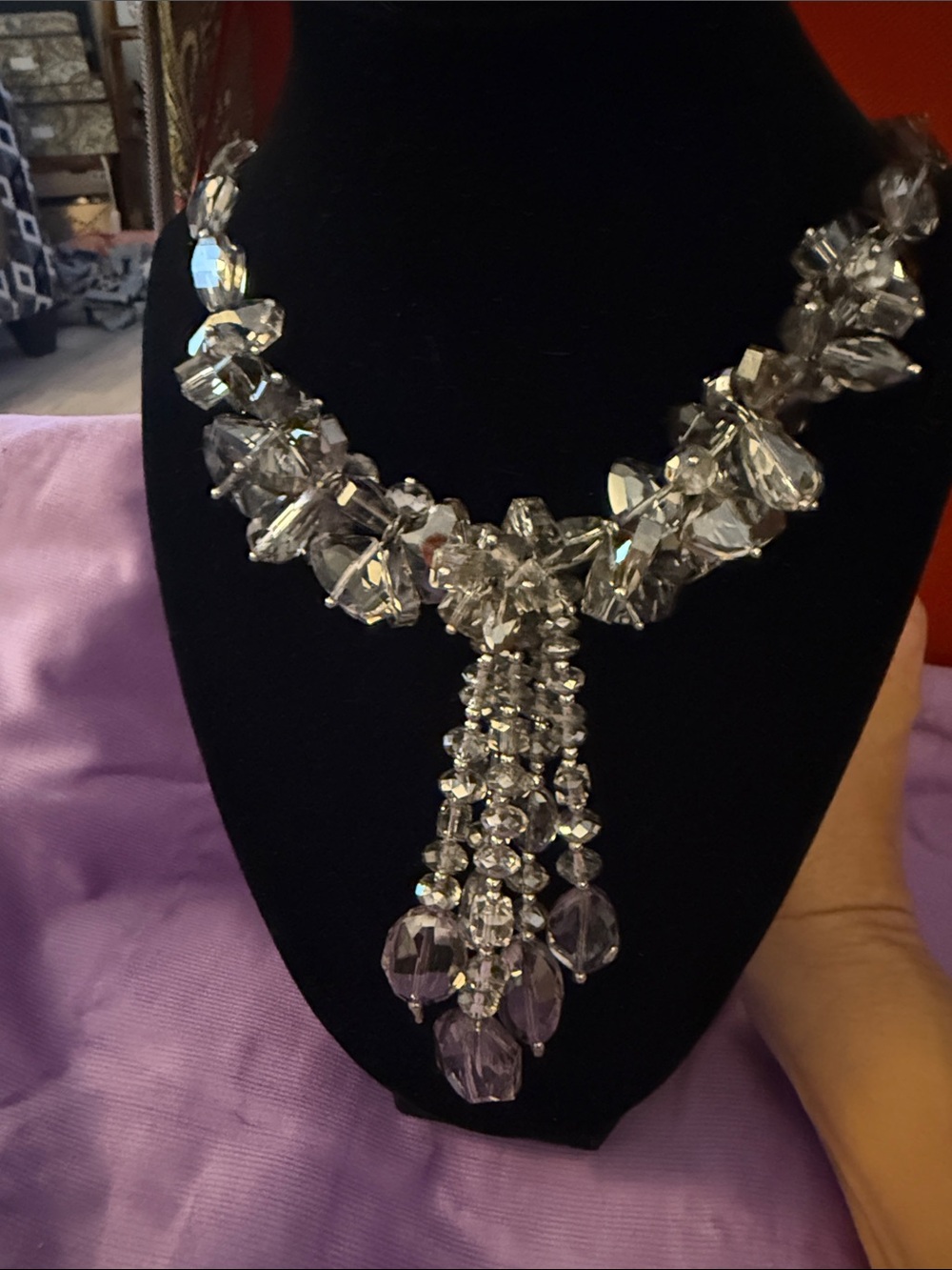 Chico's Clear Crystal Cluster Statement Necklace - Silver Tones